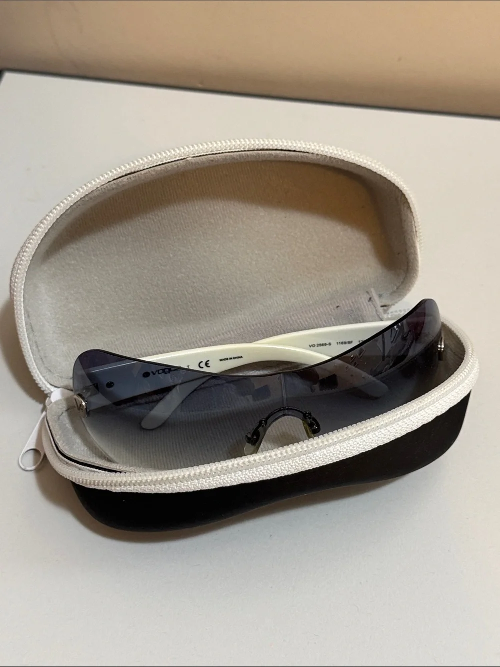 Vogue Women's White-Arm Shield Sunglasses with Gradient Blue Lens